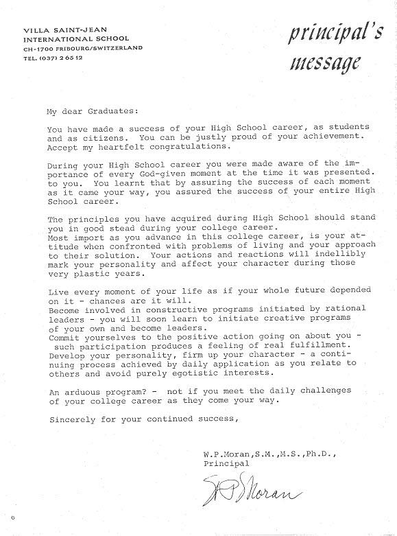 TOC  for  Villa Saint Jean International School  1970 Yearbook Le Chamois Principal's Message